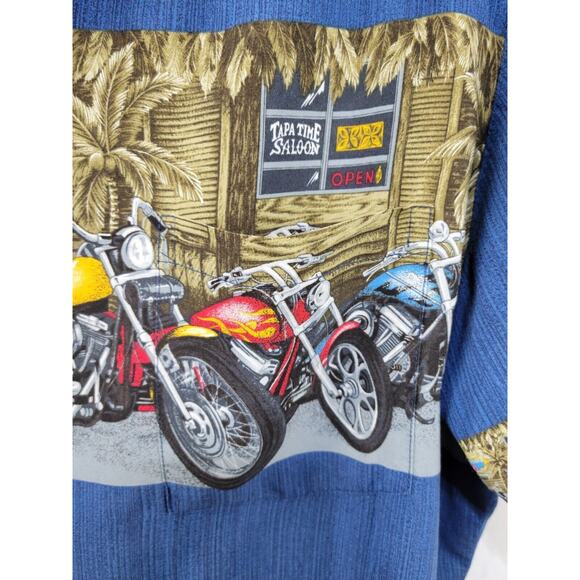 Vintage Paradise Found Tiki Tavern Aloha Hawaiian Camp Shirt Blue XL Motorcycle - Picture 5 of 9